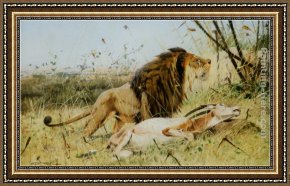 Wilhelm Velten Framed Paintings - Lion and his Prey by Wilhelm Kuhnert
