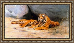 Wilhelm Velten Framed Paintings - Tigers Resting by Wilhelm Kuhnert