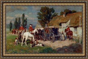 The Hunting Party Framed Paintings - A Hunting Party Ready For The Off by Wilhelm Velten