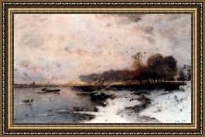 Wilhelm Velten Framed Paintings - A Winter River Landscape At Sunset by Wilhelm von Gegerfelt