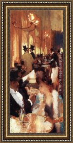 Bohemians at The Caf Framed Paintings - Au Caf&eacute; by Willard Leroy Metcalf
