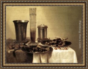 Breakfast Framed Paintings - Breakfast Still-Life by Willem Claesz Heda
