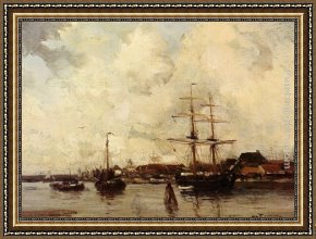 Sydney Harbour Framed Paintings - A View Of Harlingen Harbour by Willem George Frederik Jansen