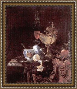 The Stirrup Cup Framed Paintings - Still Life with Nautilus Cup by Willem Kalf