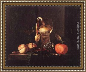 Still Life with a Birds Nest And Fruit Framed Paintings - Still-Life with Silver Bowl, Glasses, and Fruit by Willem Kalf