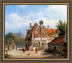 Out on The Town Framed Paintings - A Dutch Town Scene by Willem Koekkoek
