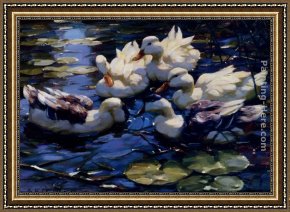 Mallard Duck Framed Paintings - Five Ducks In A Pond by Willem Koekkoek