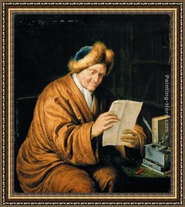 Frans Van Mieris Framed Paintings - An Old Man Reading by Willem Van Mieris