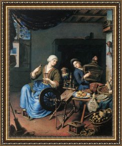 Frans Van Mieris Framed Paintings - The Spinner by Willem Van Mieris