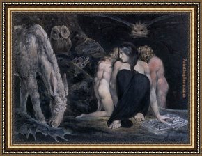 Fate Animals Framed Paintings - Hecate or the Three Fates by William Blake