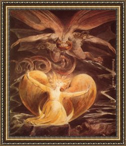 Lovers Man And Woman Framed Paintings - The Great Red Dragon and the Woman Clothed with Sun by William Blake
