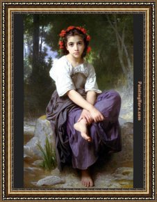 Bouguereau Framed Paintings - At the Edge of the Brook by William Bouguereau