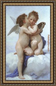 The Education of Cupid Framed Paintings - Cupid and Psyche as Children by William Bouguereau
