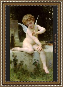 The Education of Cupid Framed Paintings - Cupid with a Butterfly by William Bouguereau