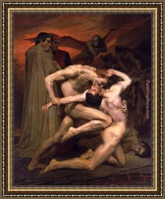 Bouguereau Framed Paintings - Dante and Virgil in Hell by William Bouguereau
