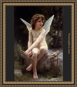Love Framed Paintings - Love on the Look Out by William Bouguereau