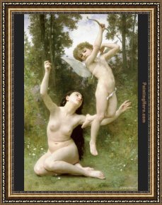 Love Framed Paintings - Love Takes Flight by William Bouguereau