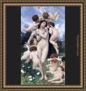 Springtime Framed Paintings - Springtime by William Bouguereau
