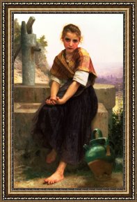 The Fighting Temeraire Tugged to Her Last Berth to Be Broken Up Framed Paintings - The Broken Pitcher by William Bouguereau