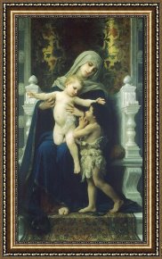 Saint Cosmas And Saint Damian Salvaged Framed Paintings - The Virgin Baby Jesus and Saint John the Baptist by William Bouguereau