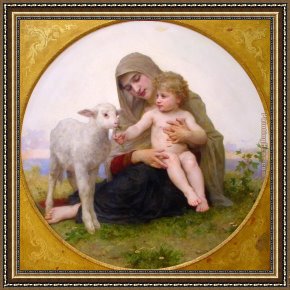 Assumption of The Virgin, Detail of The Apostles Framed Paintings - Virgin and Lamb by William Bouguereau