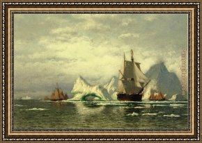 The Icebergs Framed Paintings - Arctic Whaler Homeward Bound Among the Icebergs by William Bradford