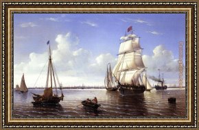 East Boothbay Harbor Framed Paintings - Boston Harbor by William Bradford