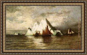 The Icebergs Framed Paintings - Fishing Boats and Icebergs by William Bradford