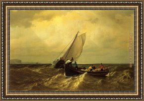 The Departure of The Fishing Fleet Framed Paintings - Fishing Boats on the Bay of Fundy by William Bradford