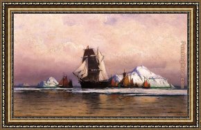 The Departure of The Fishing Fleet Framed Paintings - Fishing Fleet off Labrador by William Bradford