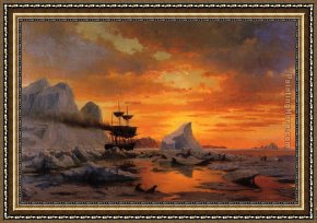 Spirit of The Dead Watching Framed Paintings - Ice Dwellers Watching the Invaders sunset by William Bradford