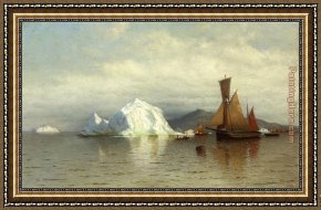 Cape Framed Paintings - Labrador Fishing Boats near Cape Charles by William Bradford