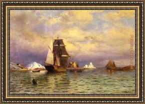 Battle Framed Paintings - Looking out of Battle Harbor by William Bradford