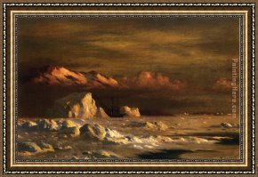 The Icebergs Framed Paintings - Ship and Icebergs by William Bradford