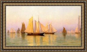 An Evening in Prague Framed Paintings - Sloops and Schooners at Evening Calm by William Bradford