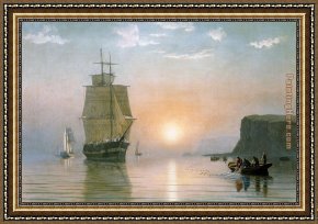 Sunrise Framed Paintings - Sunrise off Grand Manan by William Bradford