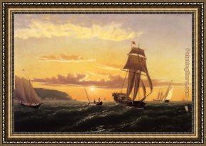 Sunrise Framed Paintings - Sunrise on the Bay of Fundy by William Bradford