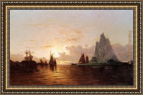 Isle of Sky Framed Paintings - Sunset at the Strait of Belle Isle by William Bradford