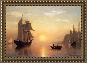 A Bay Hunter with Two Spaniels Framed Paintings - Sunset Calm in the Bay of Fundy by William Bradford
