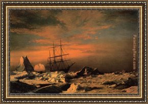 The Icebergs Framed Paintings - The 'Panther' Among the Icebergs in Melville Bay by William Bradford