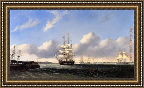 Port of Valencia Framed Paintings - The Port of New Bedford from Crow Island by William Bradford