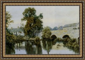 Stone Framed Paintings - A Stone Bridge Leading into a Village by William Fraser Garden