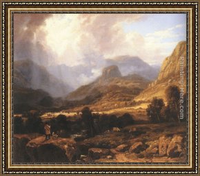 Landscape with a Lake Framed Paintings - Landscape in the Lake District with the Vale of St. John between Thirlmere and Keswick by William Havell