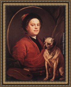 A Spaniel And a Pug Framed Paintings - The Painter and his Pug by William Hogarth