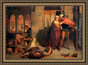 Flight Framed Paintings - Eve of Saint Agnes; The Flight of Madeleine and Porphyro during the Drunkenness attending the Revelry by William Holman Hunt