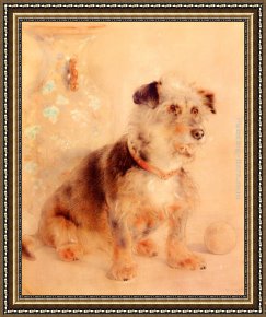 Terriers Framed Paintings - Terrier Seated Before A Canton Famille Rose Vase by William Huggins