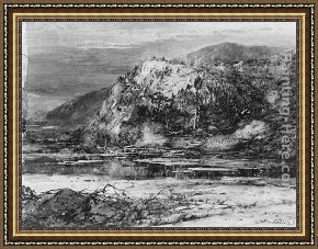 An Autumn Landscape with Cows Near a Stream Framed Paintings - Landscape with Rocky Hills and Stream by William Louis Sonntag