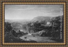 Landscape with Waterfall Framed Paintings - Landscape with Waterfall and Figures by William Louis Sonntag