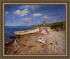 The Day's Bag Framed Paintings - A Sunny Day at Shinnecock Bay by William Merritt Chase