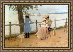 Ducks on a Riverbank on a Sunny Afternoon Framed Paintings - Afternoon by the Sea aka Gravesend Bay by William Merritt Chase